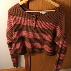American Eagle Boxy Cropped Striped Sweater